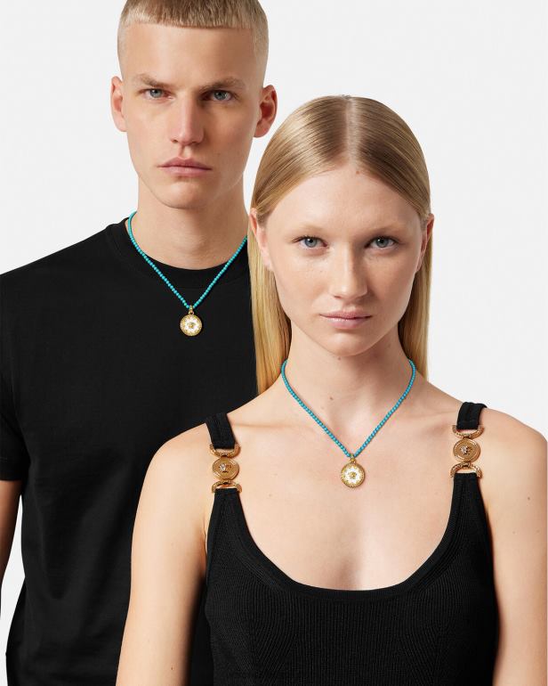 acessórios P2TX817 Versace colar de contas de placa de medusa turquesa mulheres