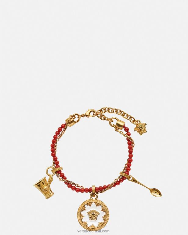 acessórios P2TX820 Versace pulseira de miçangas talheres medusa ouro vermelho mulheres
