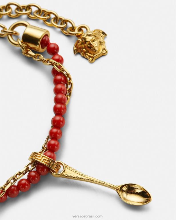acessórios P2TX820 Versace pulseira de miçangas talheres medusa ouro vermelho mulheres