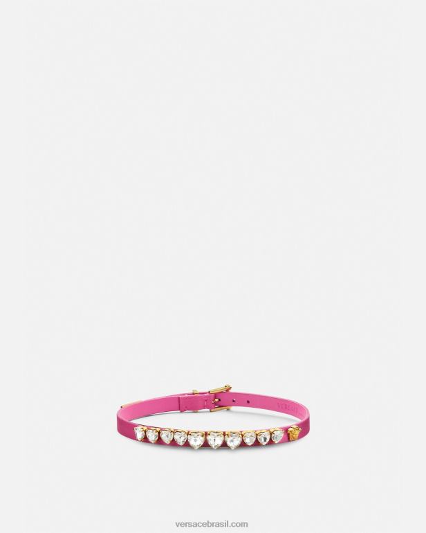 acessórios P2TX827 Versace gargantilha de coração de cristal de cetim rosa mulheres