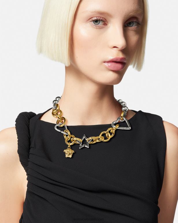 acessórios P2TX829 Versace colar de corrente funky ouro Prata mulheres
