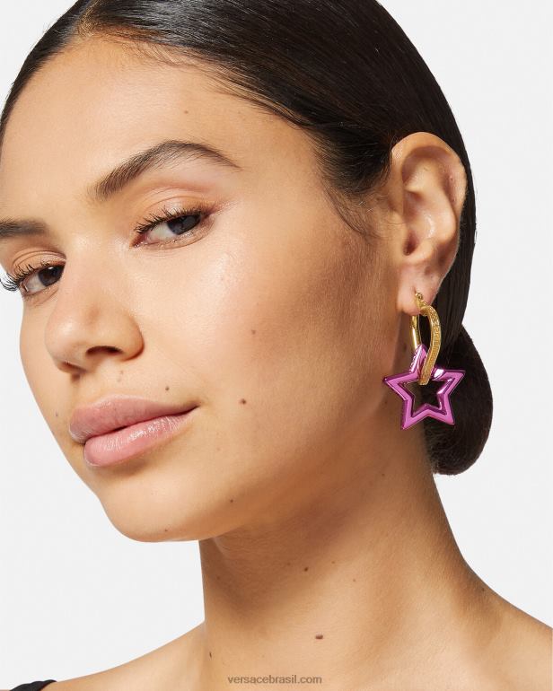 acessórios P2TX830 Versace brincos de argola de corrente funky ouro e fúcsia mulheres