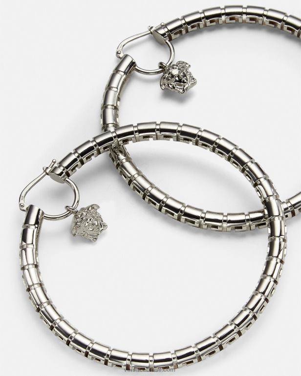 acessórios P2TX833 Versace brincos de argola Greca prata mulheres