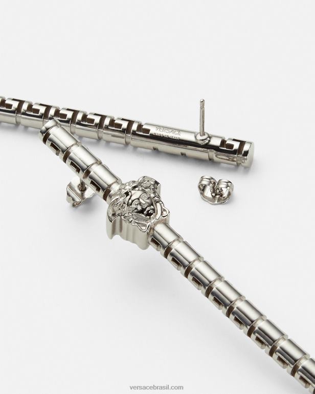 acessórios P2TX834 Versace brincos assimétricos Greca prata mulheres