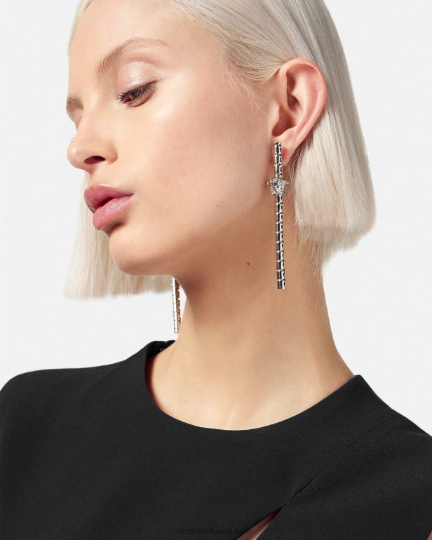 acessórios P2TX834 Versace brincos assimétricos Greca prata mulheres