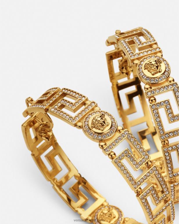 acessórios P2TX835 Versace brincos de argola de cristal greca ouro mulheres