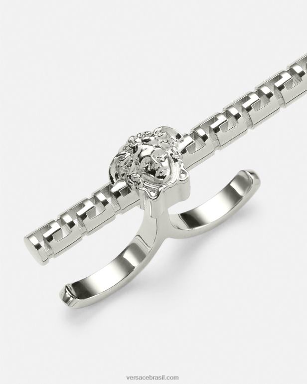 acessórios P2TX836 Versace Greca anel duplo prata mulheres