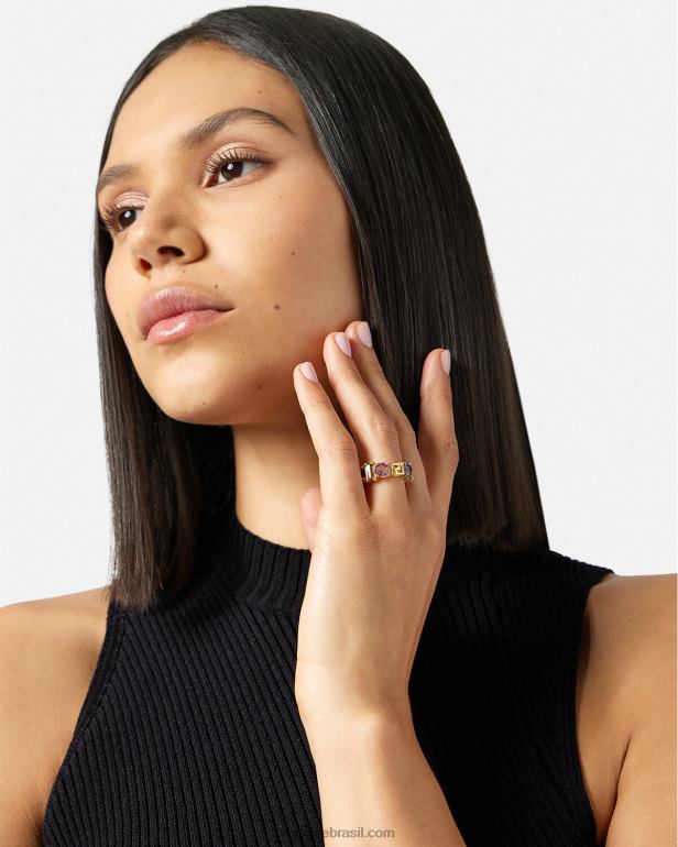 acessórios P2TX837 Versace anel de cristal Greca ouro mulheres