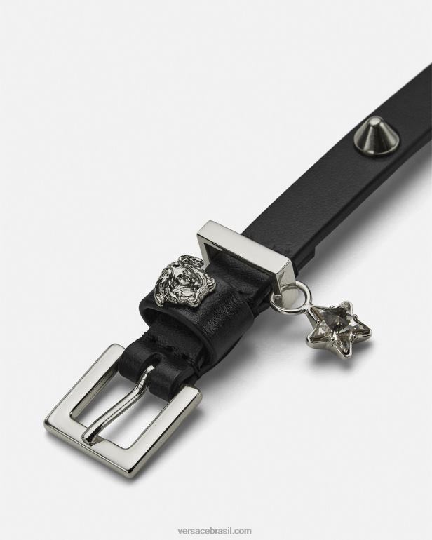 acessórios P2TX840 Versace gargantilha de couro com tachas preto mulheres