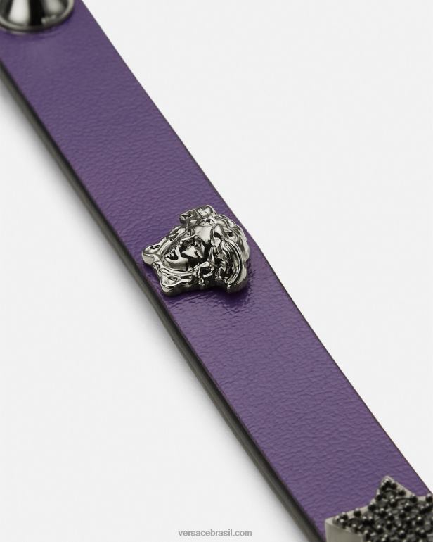 acessórios P2TX841 Versace gargantilha de couro com tachas lilás mulheres
