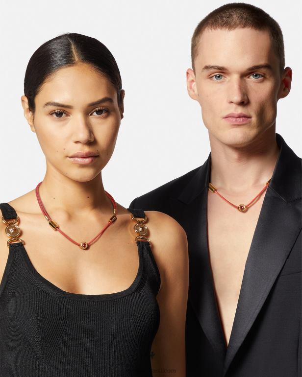 acessórios P2TX843 Versace colar de cordão de medusa de cristal ouro vermelho mulheres