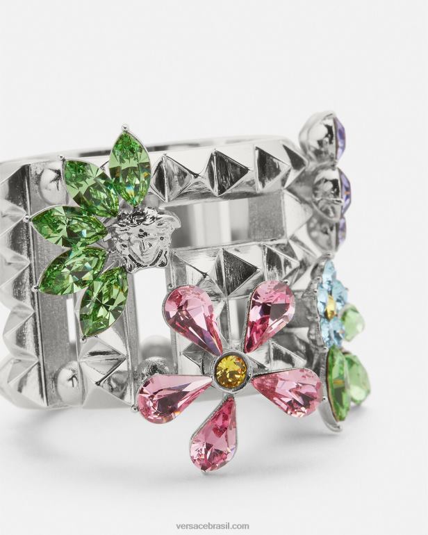 acessórios P2TX850 Versace anel de flor de cristal prata mulheres
