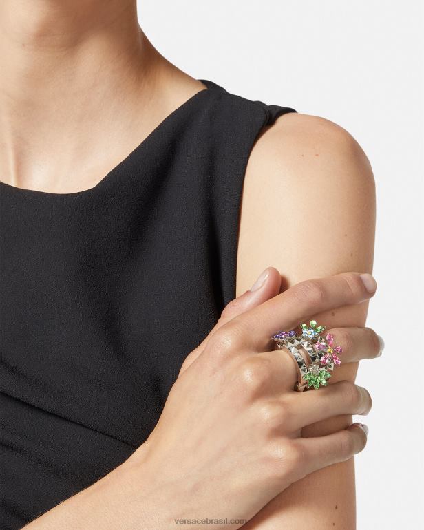 acessórios P2TX850 Versace anel de flor de cristal prata mulheres
