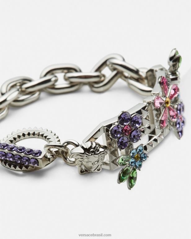 acessórios P2TX851 Versace pulseira de flor de cristal prata mulheres