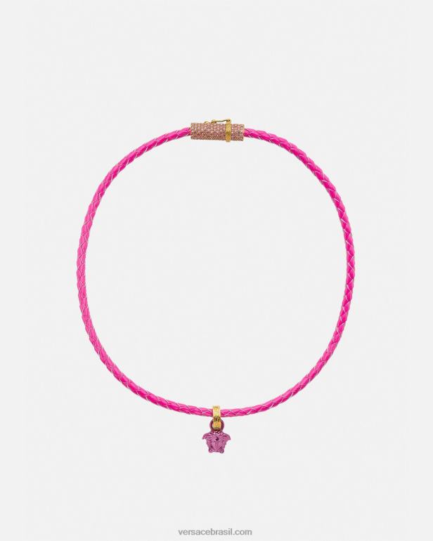acessórios P2TX852 Versace colar de couro medusa de cristal rosa mulheres