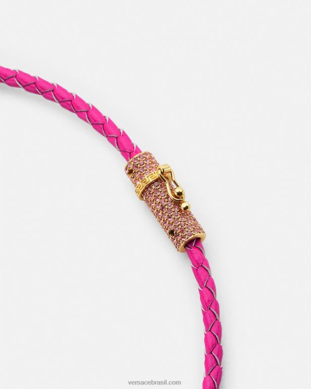 acessórios P2TX852 Versace colar de couro medusa de cristal rosa mulheres