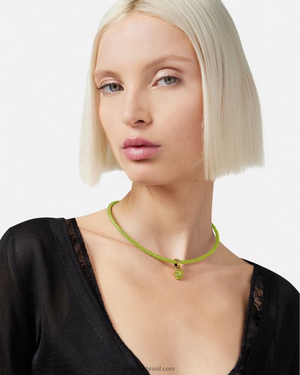 acessórios P2TX853 Versace colar de couro medusa de cristal Lima mulheres