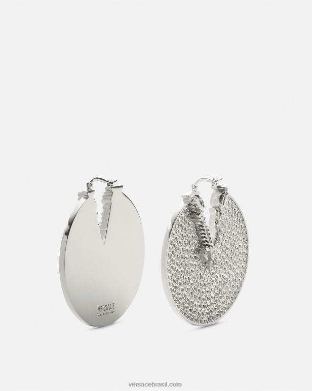 acessórios P2TX856 Versace brincos de argola virtus de cristal prata mulheres