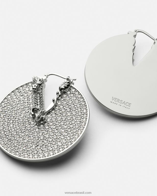 acessórios P2TX856 Versace brincos de argola virtus de cristal prata mulheres