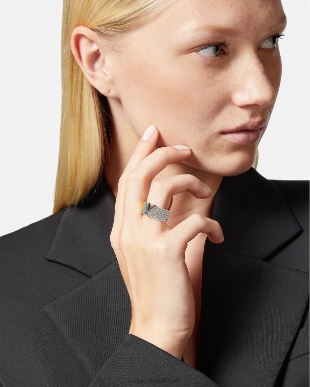 acessórios P2TX857 Versace anel de cristal virtus prata mulheres