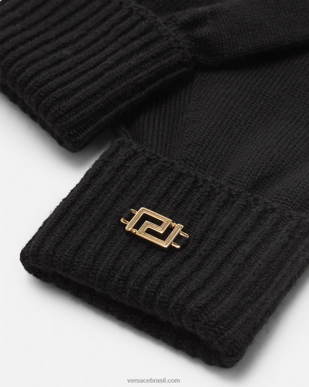 acessórios P2TX875 Versace luvas de malha greca preto mulheres