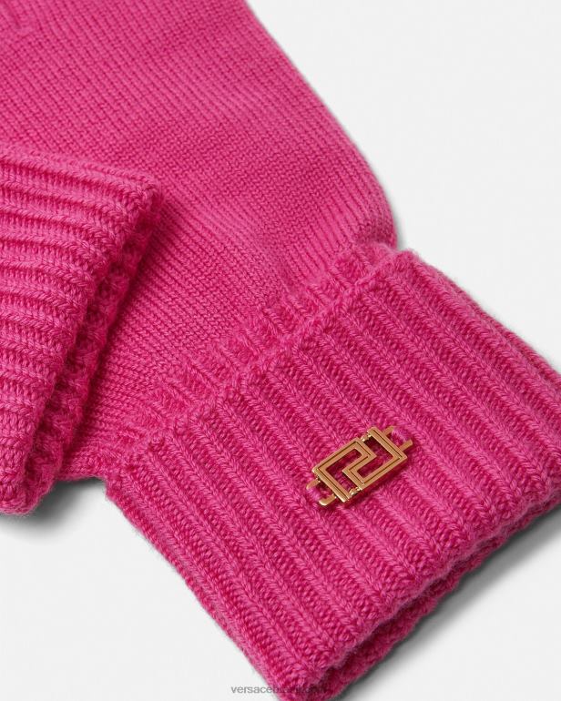 acessórios P2TX876 Versace luvas de malha greca fúcsia mulheres