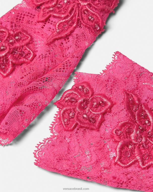 acessórios P2TX913 Versace luvas sem dedos de renda bordada rosa mulheres