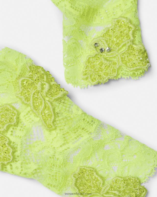 acessórios P2TX914 Versace luvas sem dedos de renda bordada Lima mulheres
