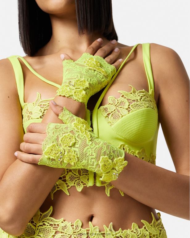 acessórios P2TX914 Versace luvas sem dedos de renda bordada Lima mulheres