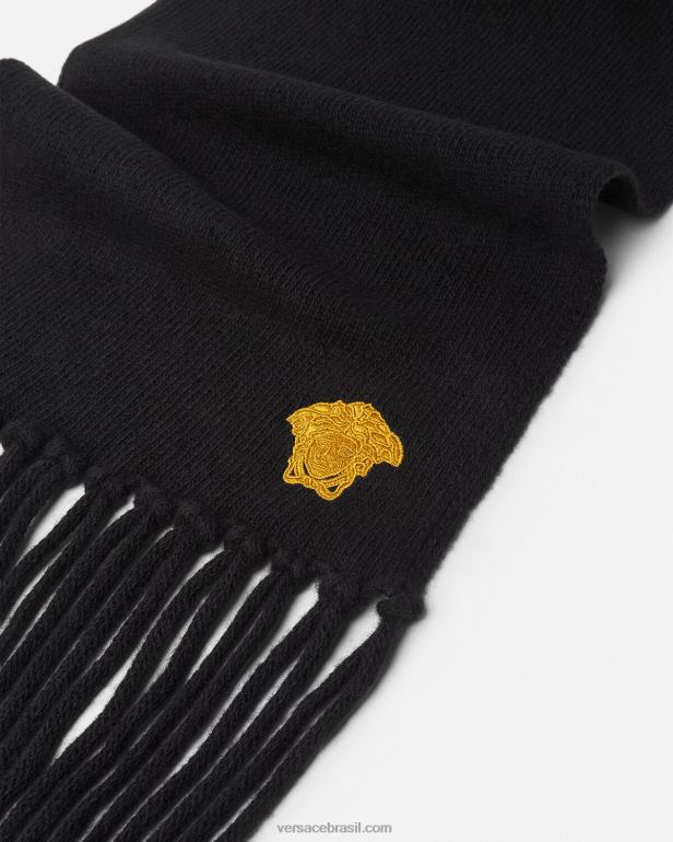 acessórios P2TX928 Versace lenço de caxemira bordado medusa preto mulheres