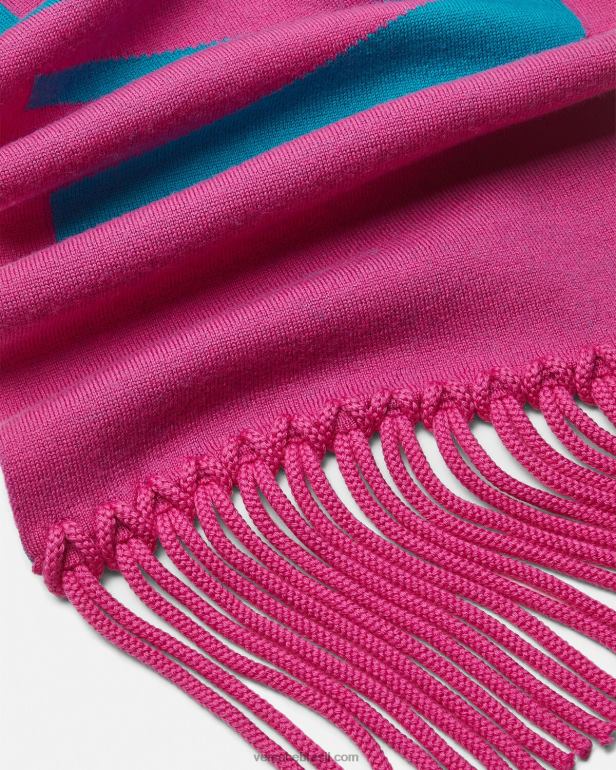 acessórios P2TX934 Versace lenço de malha jacquard com logo fúcsia e azul mulheres