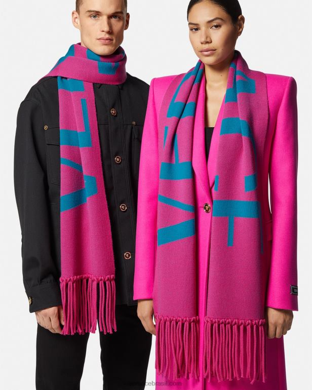 acessórios P2TX934 Versace lenço de malha jacquard com logo fúcsia e azul mulheres