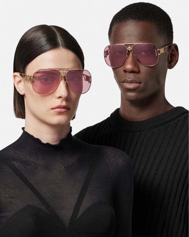 acessórios P2TX598 Versace óculos medusa biggie piloto ouro e rosa mulheres