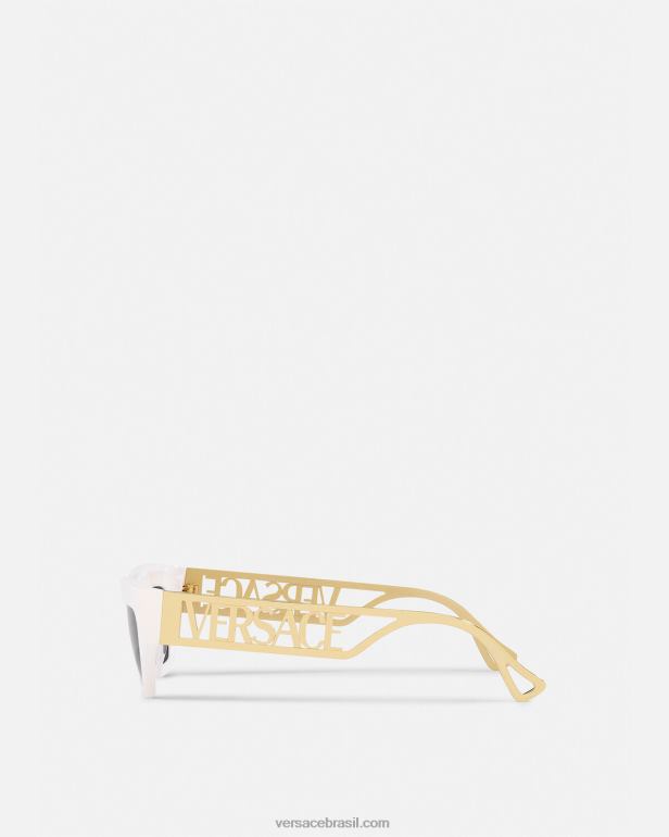 acessórios P2TX617 Versace Óculos de sol gatinho com logo vintage dos anos 90 ouro Branco mulheres