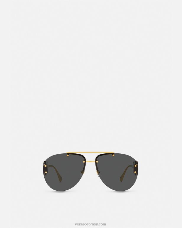 acessórios P2TX623 Versace óculos de sol aviador medusa duplo ouro Preto mulheres