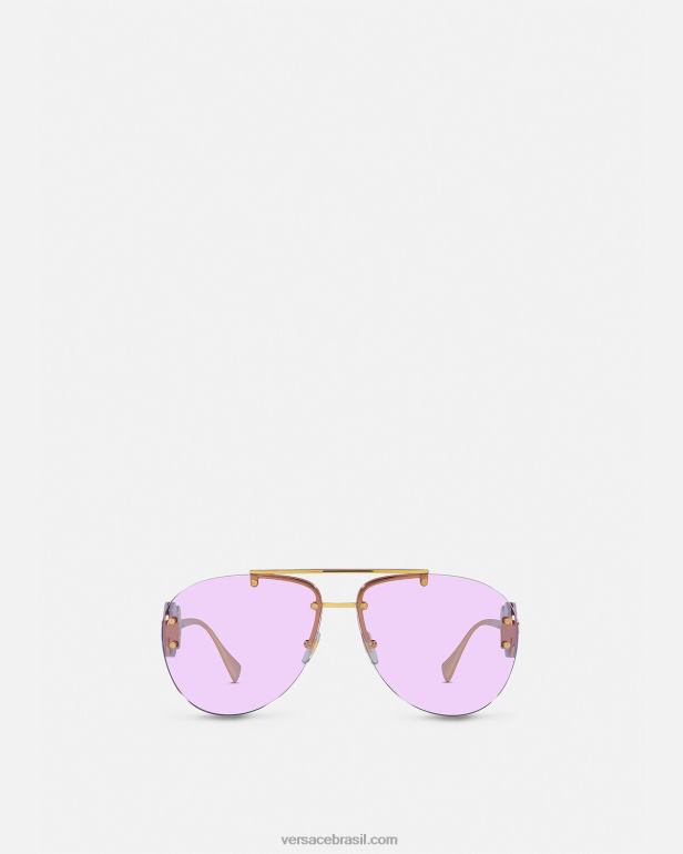 acessórios P2TX624 Versace óculos de sol aviador medusa duplo roxo mulheres