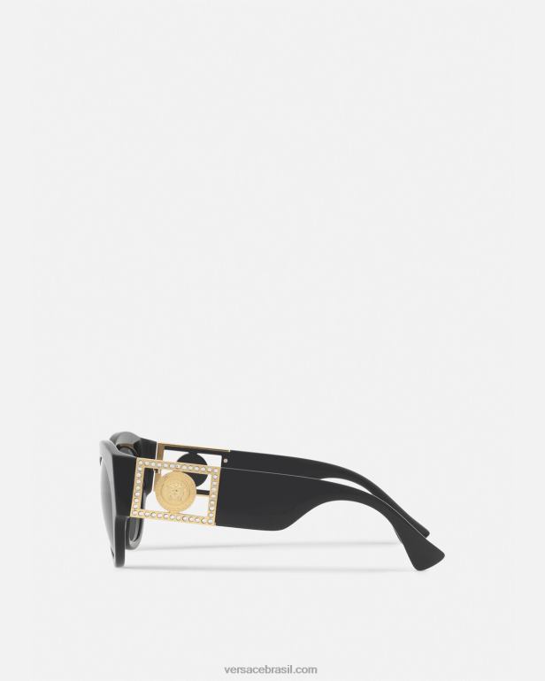 acessórios P2TX627 Versace óculos de sol de cristal medusa brilhante preto mulheres