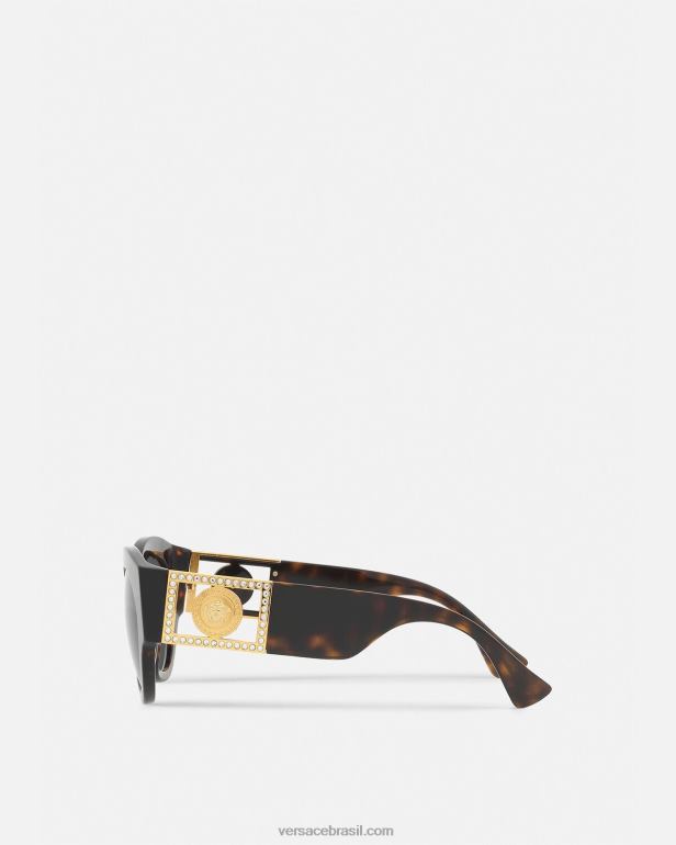 acessórios P2TX628 Versace óculos de sol de cristal medusa brilhante Havana mulheres