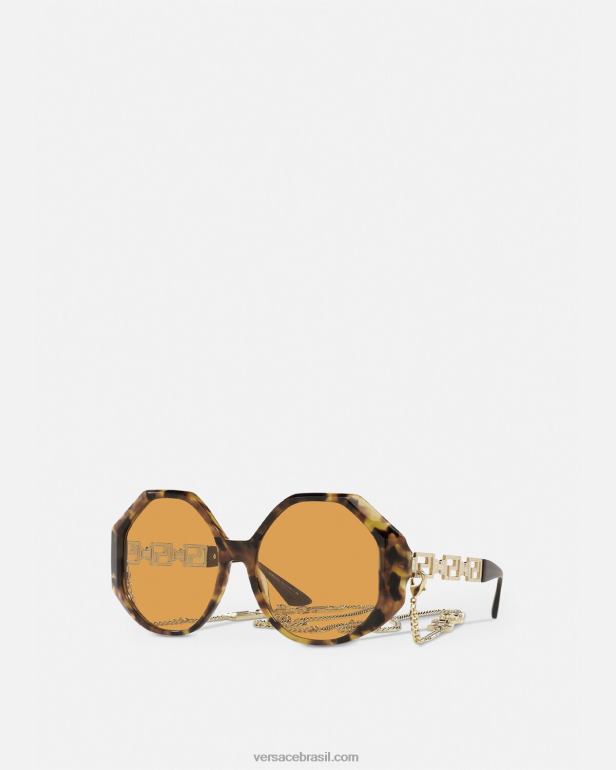 acessórios P2TX682 Versace óculos de sol greca ajuste adicional Havana mulheres