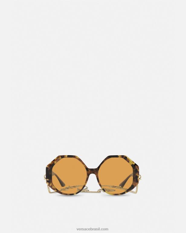 acessórios P2TX682 Versace óculos de sol greca ajuste adicional Havana mulheres