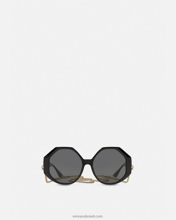 acessórios P2TX685 Versace óculos de sol greca ajuste adicional preto mulheres