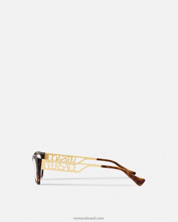 acessórios P2TX705 Versace Óculos gatinho com logo vintage dos anos 90 Havana e ouro mulheres