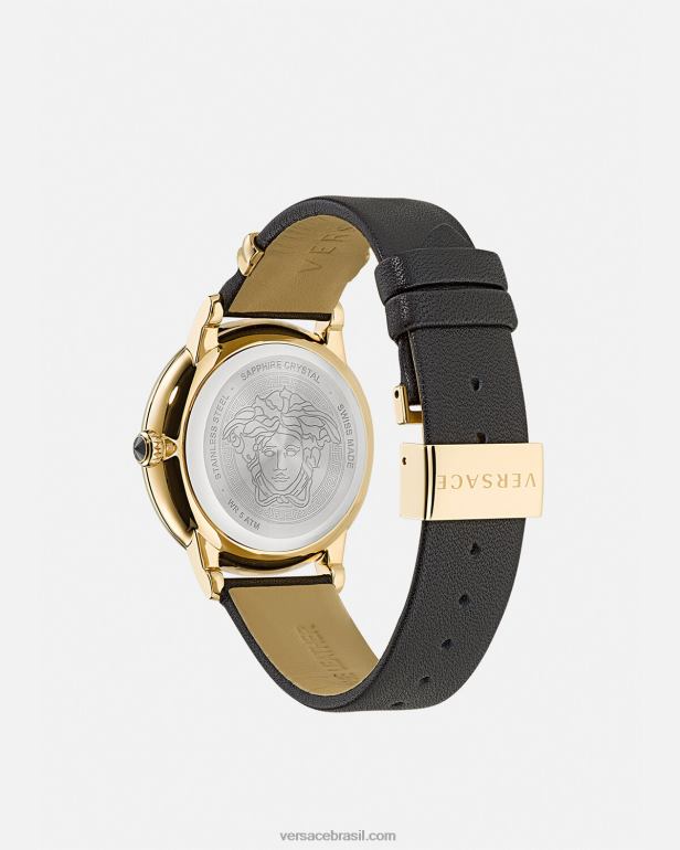 acessórios P2TX963 Versace relógio de diamante ícone medusa ouro Preto mulheres