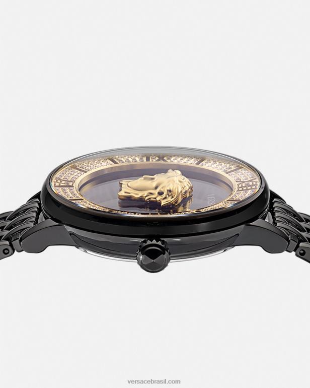 acessórios P2TX973 Versace relógio de diamante la medusa preto mulheres