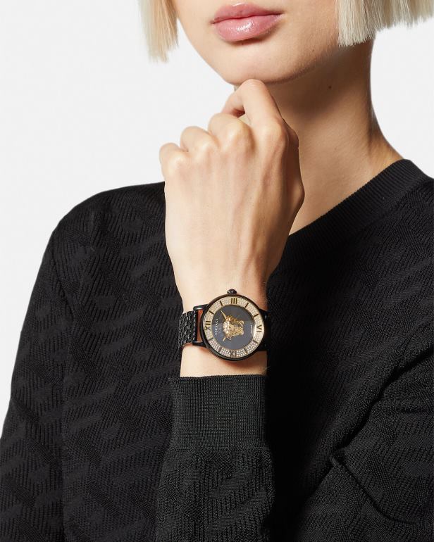 acessórios P2TX973 Versace relógio de diamante la medusa preto mulheres