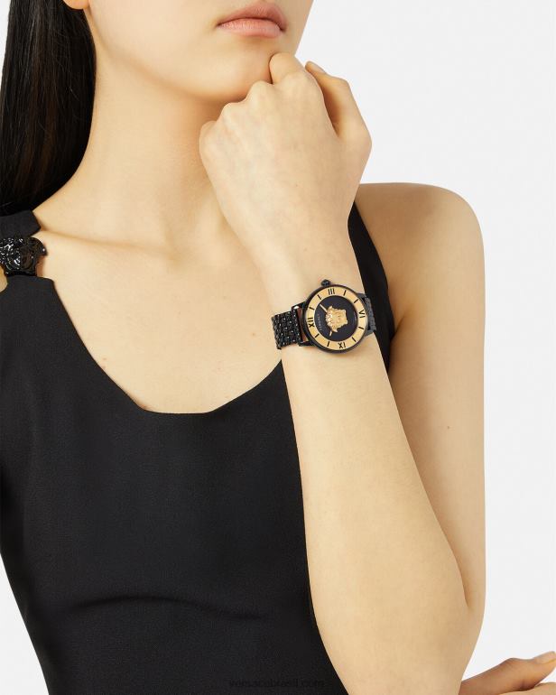 acessórios P2TX984 Versace relógio medusa preto mulheres