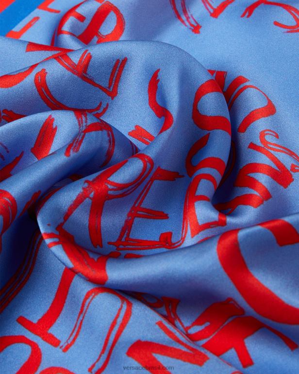 acessórios P2TX2356 Versace foulard de seda com logotipo doodle azul claro mulheres