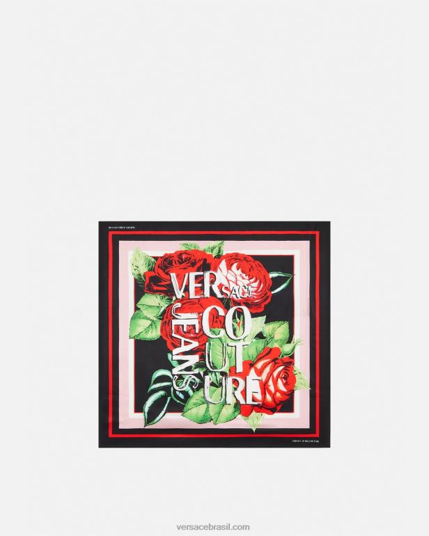 acessórios P2TX2357 Versace foulard de seda com logotipo de rosas multicolorido mulheres
