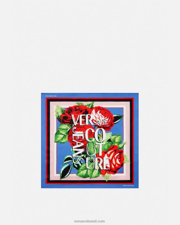 acessórios P2TX2358 Versace foulard de seda com logotipo de rosas multicolorido mulheres