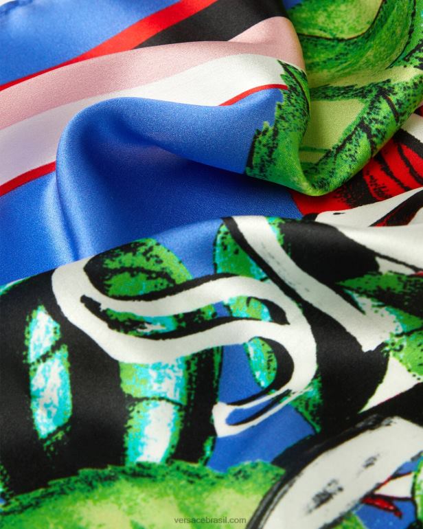 acessórios P2TX2358 Versace foulard de seda com logotipo de rosas multicolorido mulheres